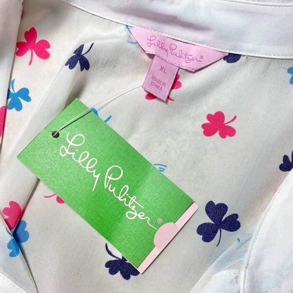 ☘️Lilly Pulitzer Resort White Tossed Mini Clover Andria Top🌈☘️ - Picture 7 of 11